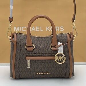 Michael Kors Signature Brown Tan Crossbow Satchel Bag
